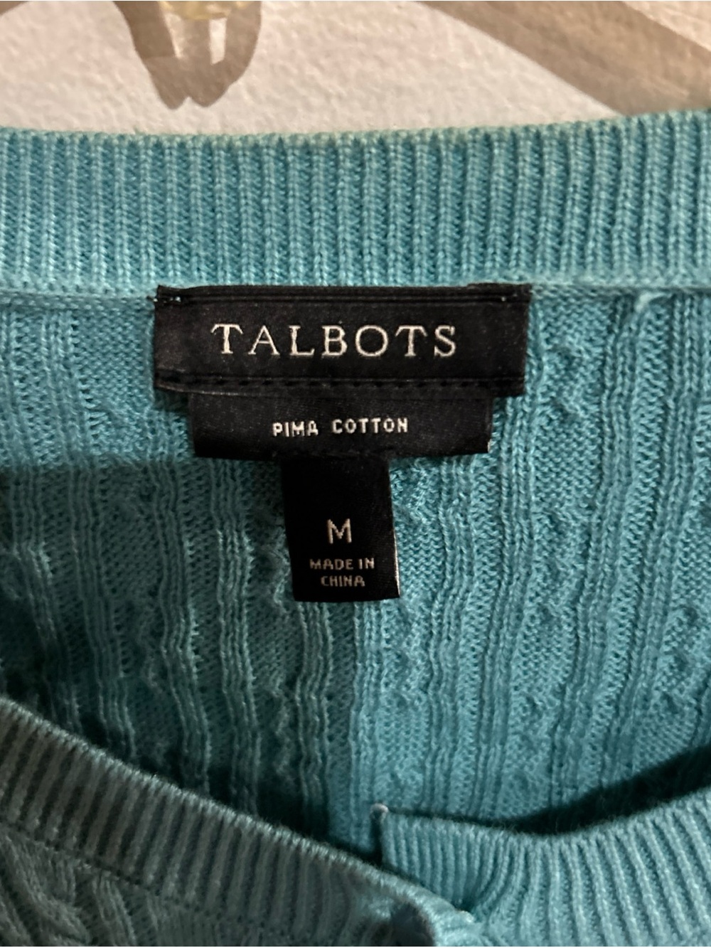 Talbots Turquoise Cable-Knit Button Cardigan - Picture 2 of 4